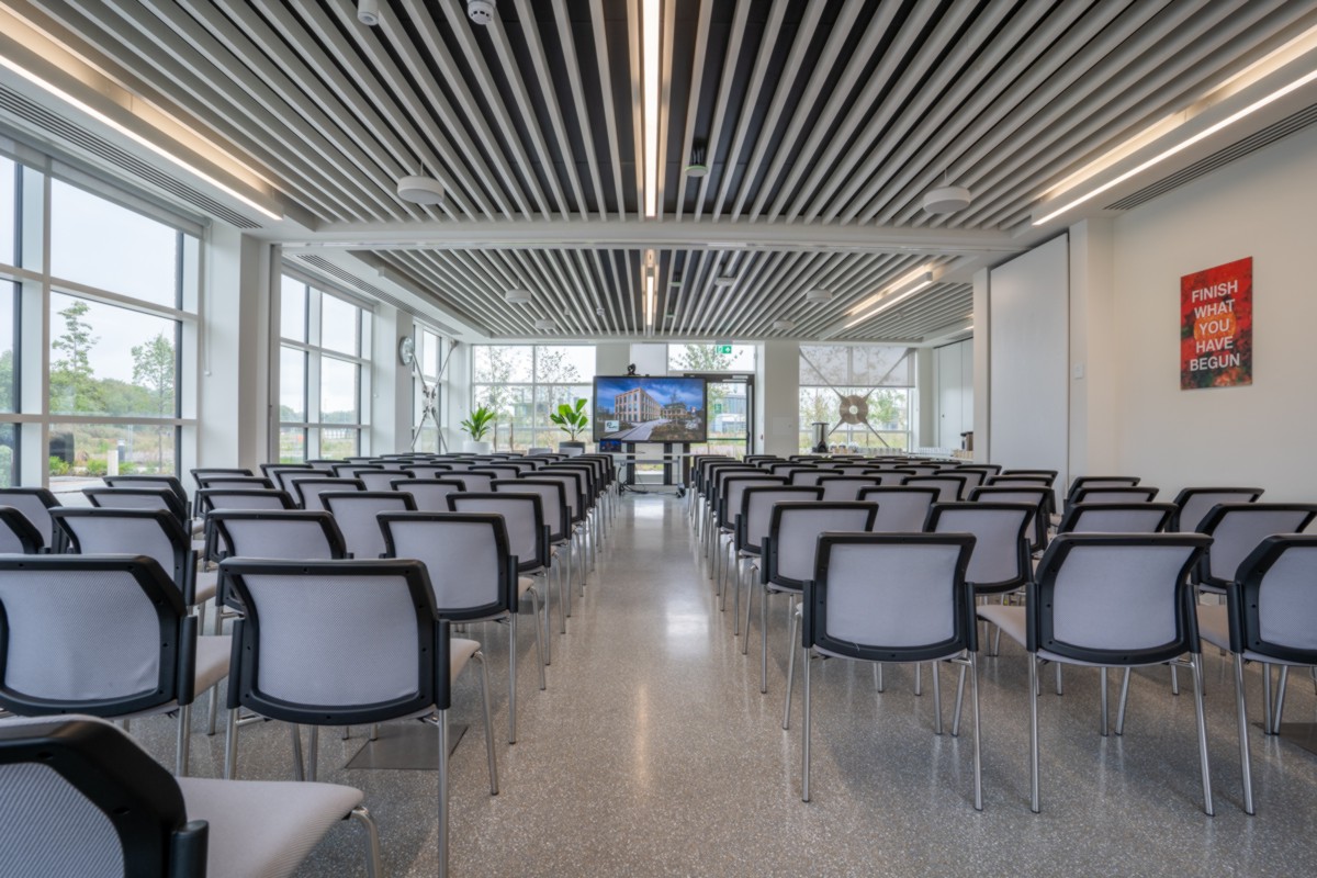 Empty conference room set up with chairs in the Plaza